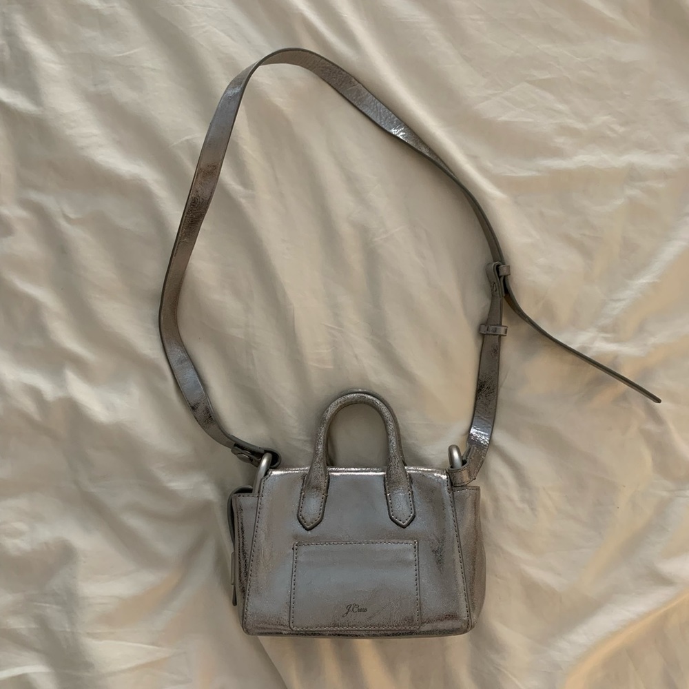 J. Crew Metallic Silver Leather Crossbody Bag